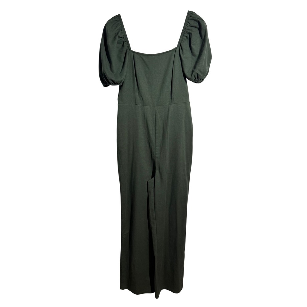 Audrey Parks Francesca's Green Puff Sleeve Smocked Back Wide Leg Jumpsuit Small